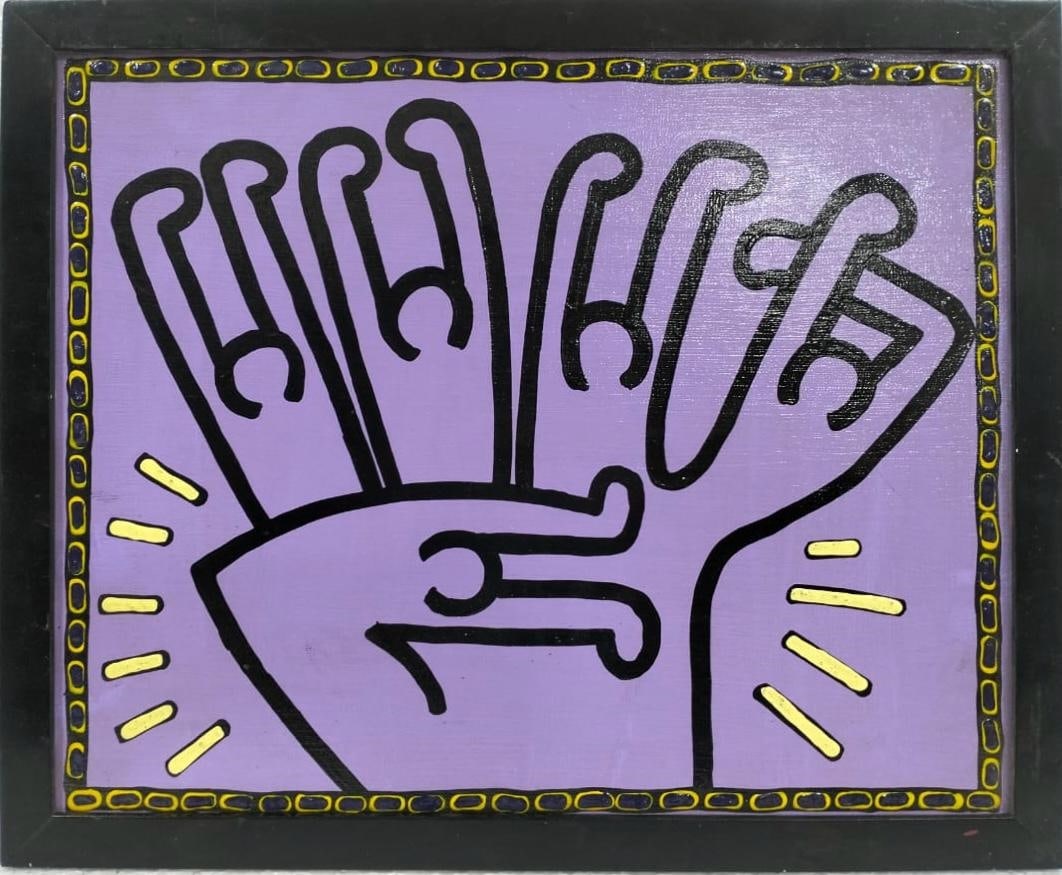 Keith Haring American 1958 - 1990 Acrylic on Canvas Painting In The Style of Warhol & Haring Pop Art (1 of 7)