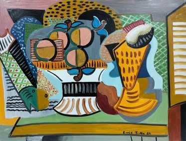 Emil Filla Czech 1882-1953 Oil on Canvas Painting in the Style of Braque, Josef ?apek, Picasso Era