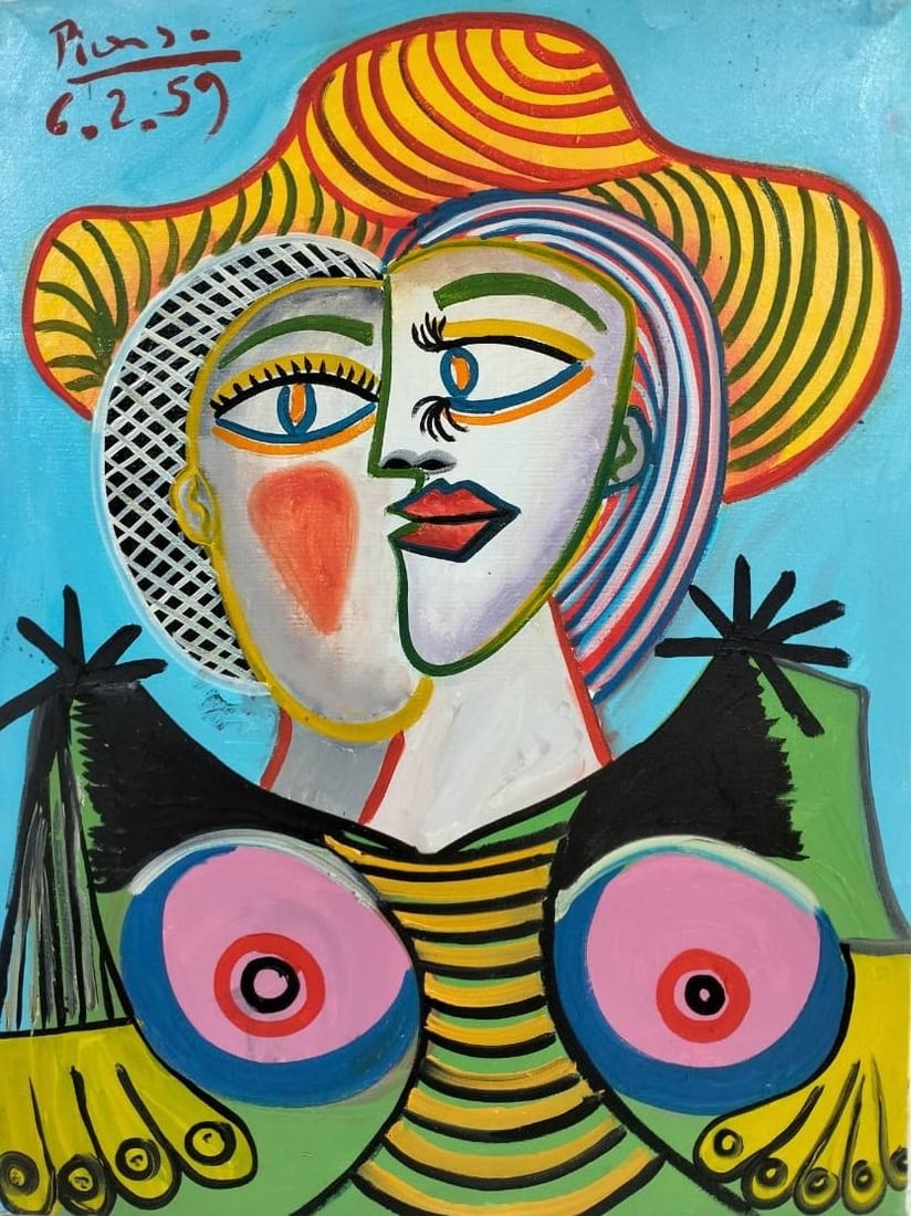 Pablo Picasso Spanish 1881-1973 Oil on Canvas Painting in the Style of Dali, Magritte, Chagall & (1 of 9)