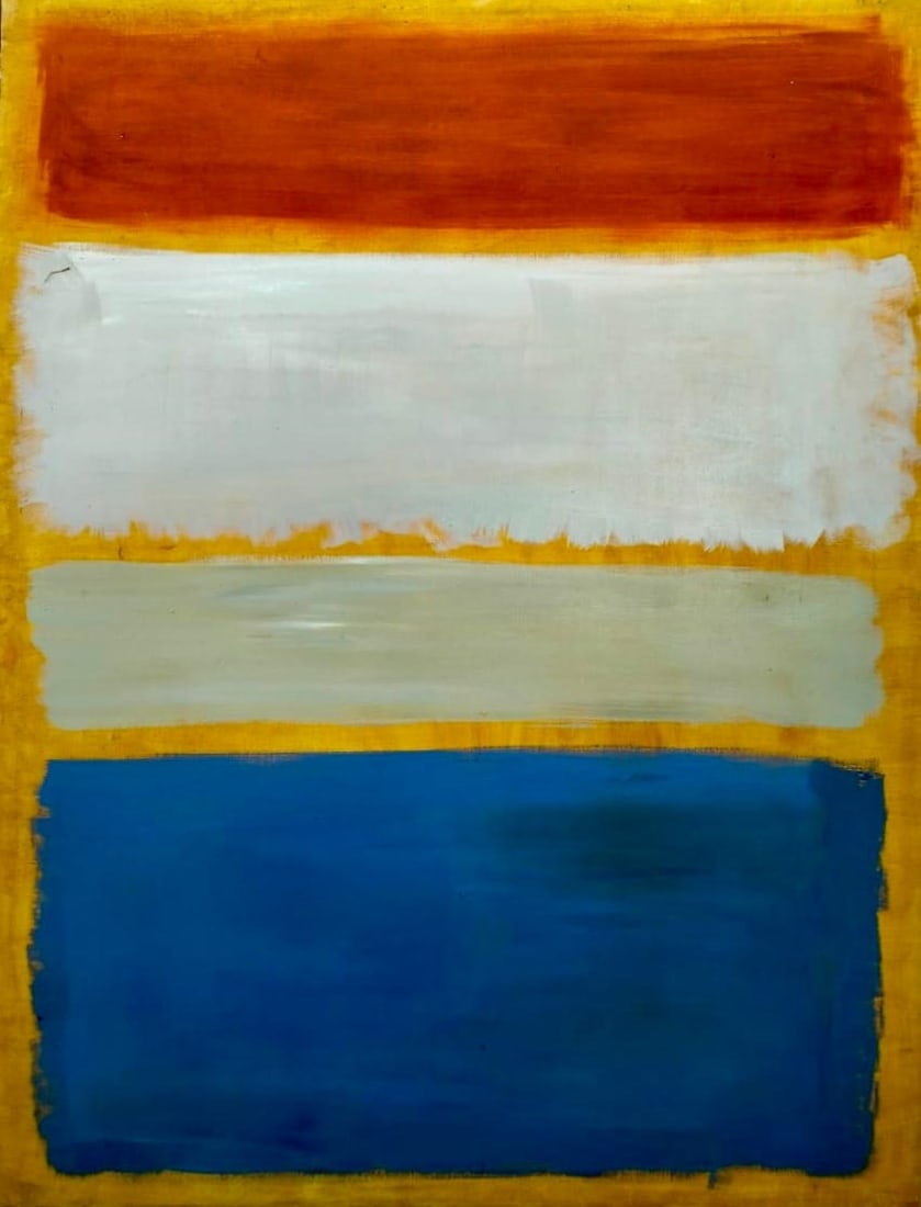Mark Rothko American 1903 - 1970 Oil on Canvas Painting in the Style of Pollock Picasso Era: Title: Silent Strata Technique: Oil on Canvas Measures: 45 x 35 inches Year: 1956 Condition: Good — canvas stable, with minor surface wear and light craquelure consistent with ageProvenance: Private