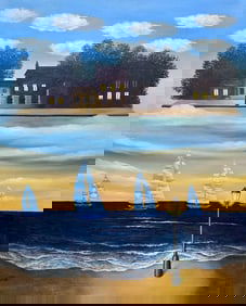 René Magritte Belgian 1898 - 1967 Oil on Canvas Painting in The Style of Dali, Picasso Era