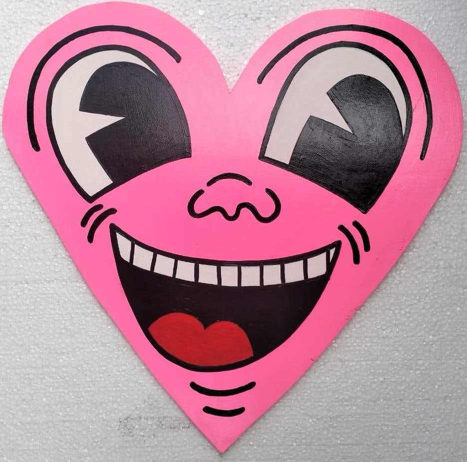 Keith Haring American 1958 - 1990 Acrylic on Plywood Painting in the Style of Warhol & Haring Pop (1 of 6)