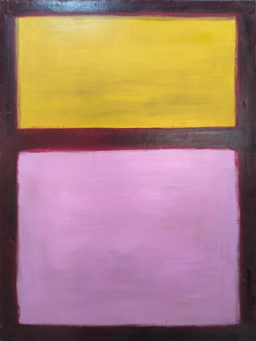 Mark Rothko American 1903 - 1970 Oil on Canvas Painting in the Style of Pollock Picasso Era: Title: Emergence in Two Fields Technique: Oil on Canvas Measures: 48 x 55 inches Year: 1968 Condition: Good — canvas stable, with minor surface wear and light craquelure consistent with ageProvenanc