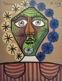 Pablo Picasso Spanish 1881-1973 Oil on Cardboard Painting in the Style of Dali, Magritte, Chagall &