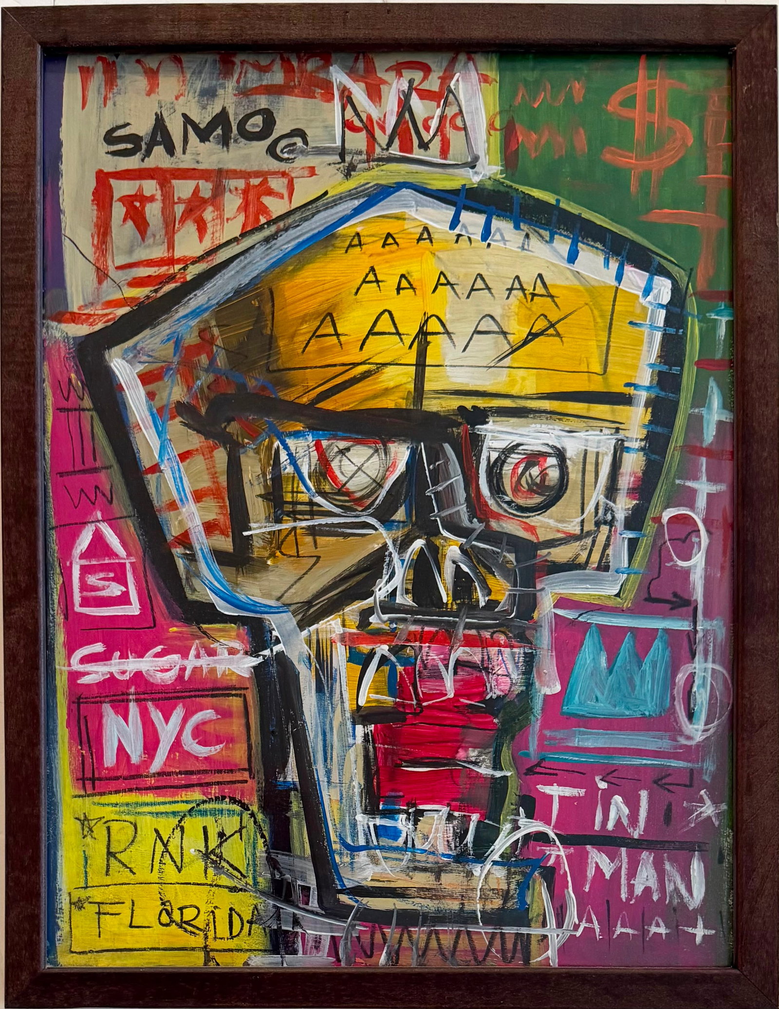 Jean-Michel Basquiat American 1960-1988 Mixed Media painting in the Style of SAMO Haring Era (1 of 6)