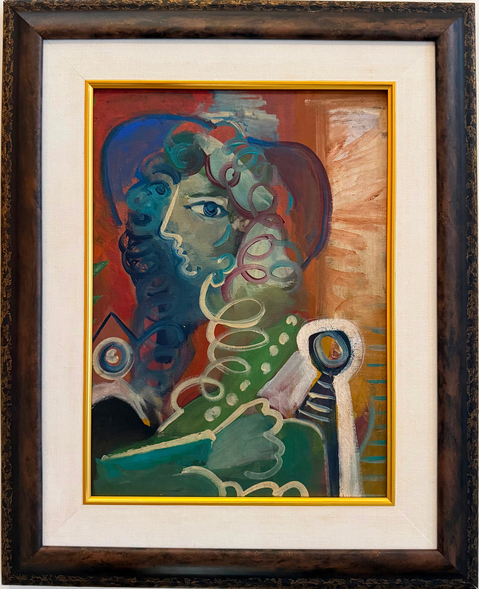 Pablo Picasso Spanish 1881-1973 Oil in the Style of Cubism Braque Gris Era: Title: Seated Woman with Spiral Hair Technique: Oil on canvas Measures: 15 x 11 inches (38.1 x 27.9 cm) Year: Circa mid-20th century Condition: Good condition. Minor wear consistent with age and handl
