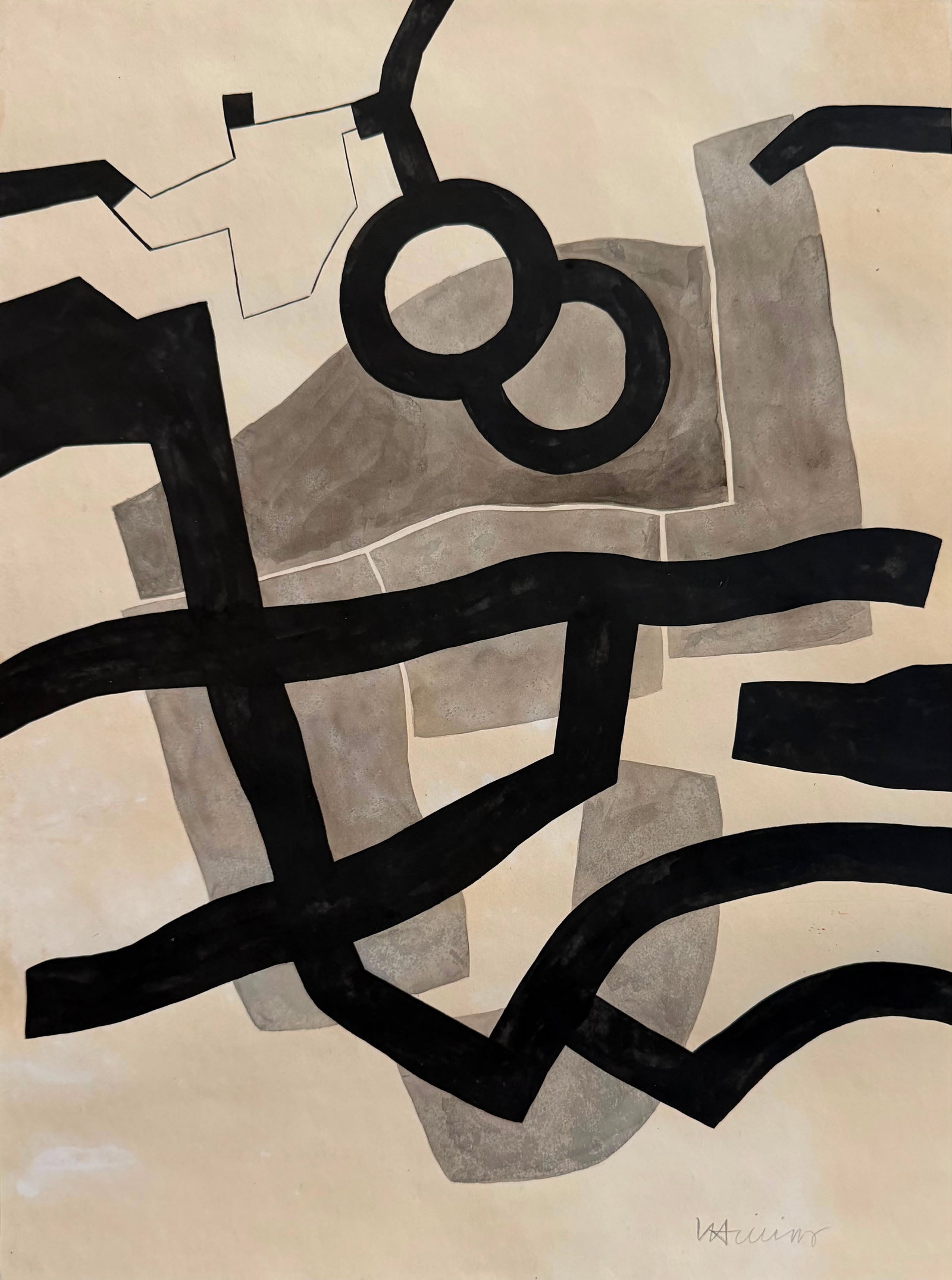 Eduardo Chillida Spanish 1924-2002 Ink on Paper painting in the Style of Abstraction Oteiza Era: Title: Abstract Linear Composition Technique: Ink on paper Measures: 15 x 11 inches (38.1 x 27.9 cm) Year: Circa late 20th century Condition: Good condition. Minor handling wear consistent with age. R