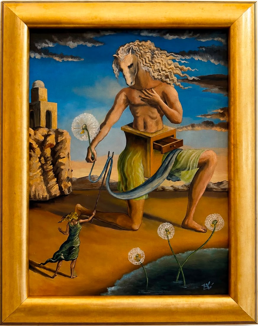 Salvador Dali Spanish 1904-1989 Oil on Canvas paintiung in the Style of Surrealism Miro Picaso Era