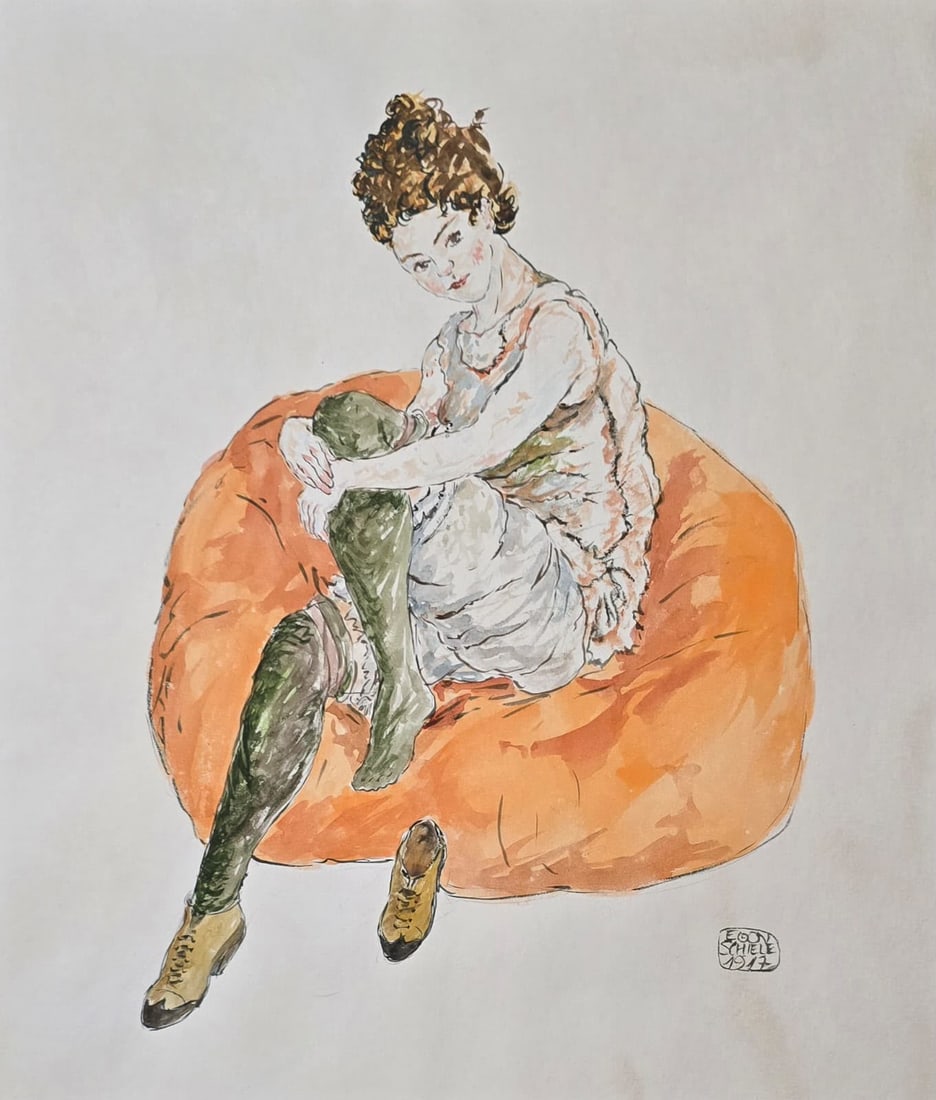 Egon Schiele Austrian 1890-1918 Watercolor on Paper painting in the Style of Van Gogh,Monet era