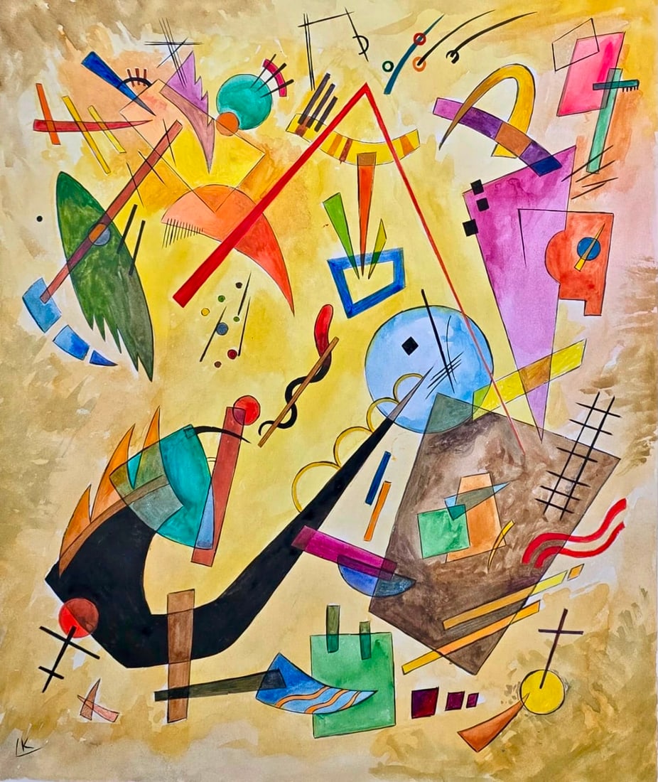 Wassily Kandinsky Russian 1866–1944 Watercolor on Paper painting in the style of, Modigliani Era. (1 of 5)
