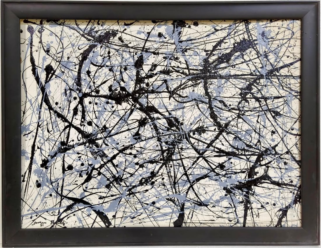 Jackson Pollock American 1912–1956 Oil on Masonite painting in the style of Abstract Expressionism (1 of 4)