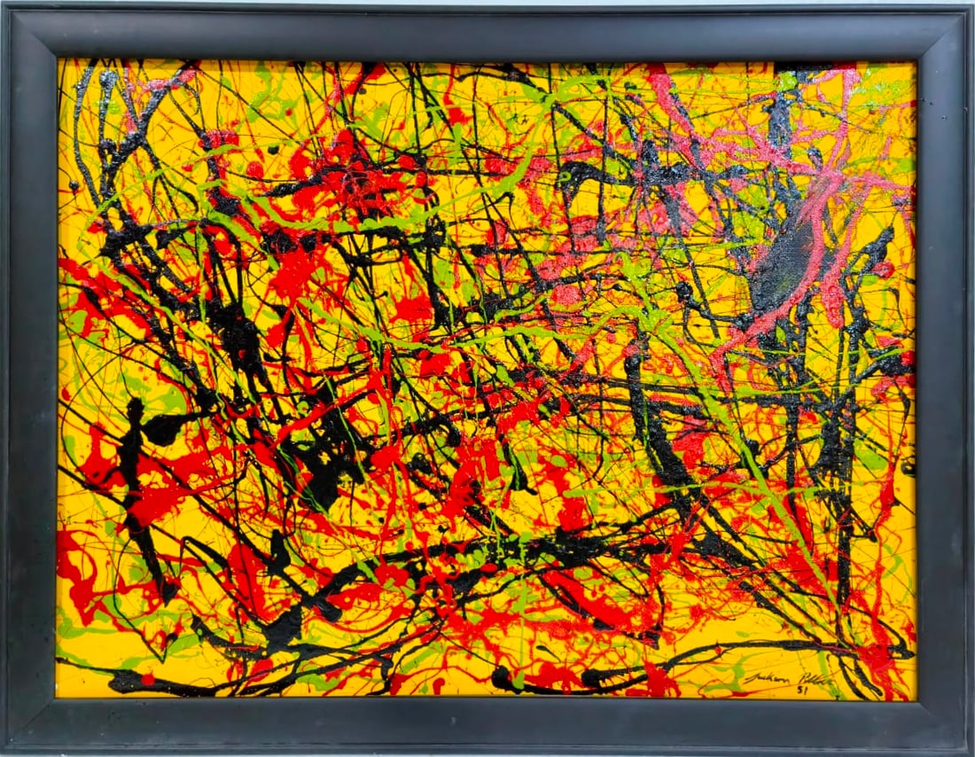 Jackson Pollock American 1912-1956 Oil on Masonite painting in the style of Abstract Expressionism A (1 of 4)
