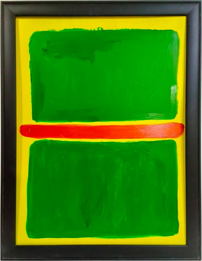 Mark Rothko American 1903-1970 Oil on Masonite painting in the style of Color Field Abstract Express: Title: Untitled Technique: Oil on Masonite Measures: 31 x 23 inches (78.7 x 58.4 cm) Year: 1964 Condition: Good condition. The painted surface presents broad applications of saturated pigment with vis