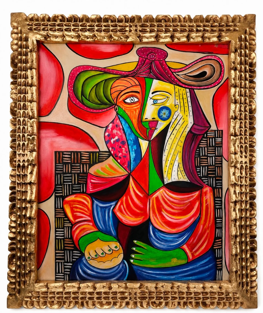 Pablo Picasso Spanish 1881-1973 Oil on Canvas painting in the style of Cubism Modernist Portrait Era: Title: Figure Technique: Oil on canvas Measures: 29 x 25 inches (73.7 x 63.5 cm) Year: Circa mid-20th century Cubist period Condition: Good condition. The painted surface presents saturated areas of p
