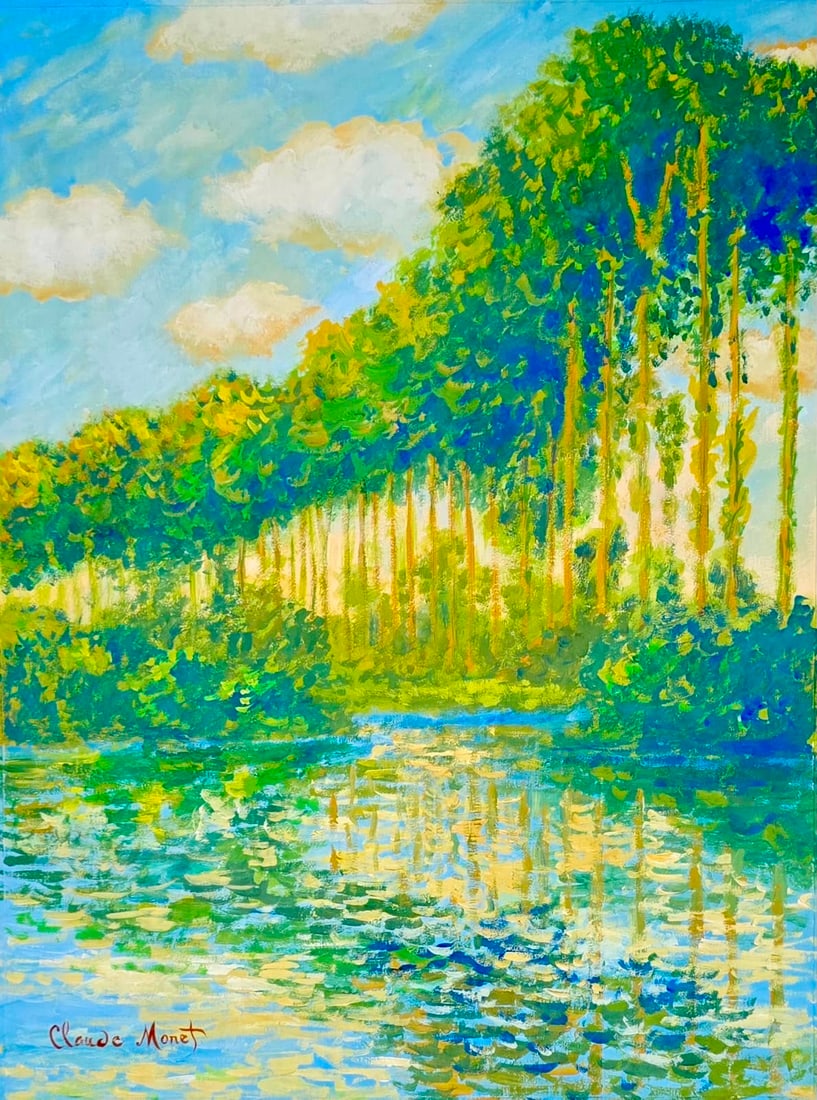 Claude Monet French 1840-1926 Watercolor on Paper painting in the style of Impressionism Landscape E: Title: Landscape with Trees and Water Technique: Watercolor on paper Measures: 15 x 11 inches (38.1 x 27.9 cm) Year: Circa late-19th to early-20th century Impressionist period Condition: Good conditio