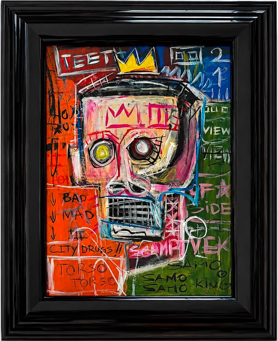 Jean-Michel Basquiat American 1960-1988 Mixed Media on Paper painting in the style of Neo-Expression (1 of 5)