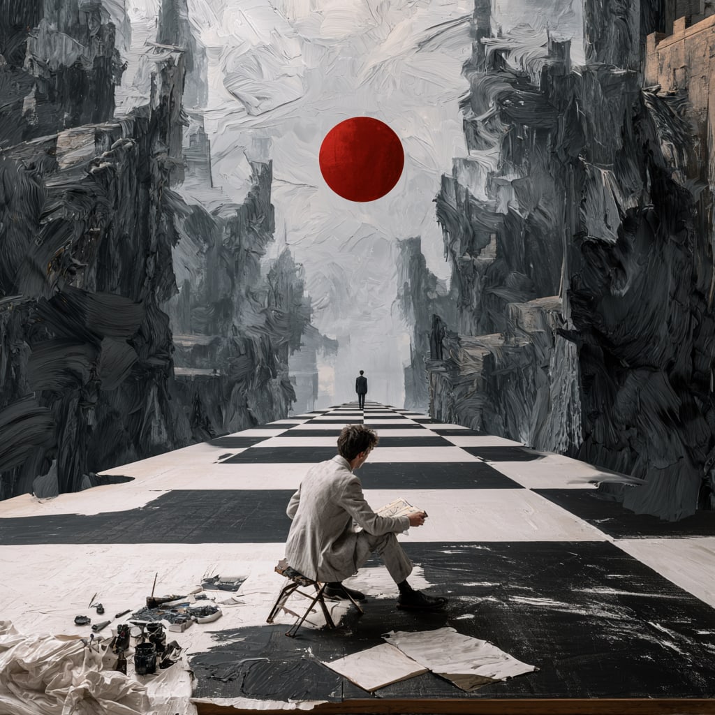 The Infinite Passage. Acrylic print on panel. By the IAAG Artists Group. Contemporary.: Title: The Infinite Passage Technique: Acrylic print on panel Measures: 20 × 20 inches (51 × 51 cm) Year: Contemporary Description: The Infinite Passage transforms a monumental black-and-white path 