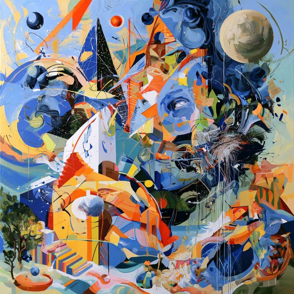 The Architecture of Memory. Acrylic print on panel. By the IAAG Artists Group. Contemporary.: Title: The Architecture of Memory Technique: Acrylic print on panel Measures: 20 × 20 inches (51 × 51 cm) Year: Contemporary Description: The Architecture of Memory transforms fragmented imagery int