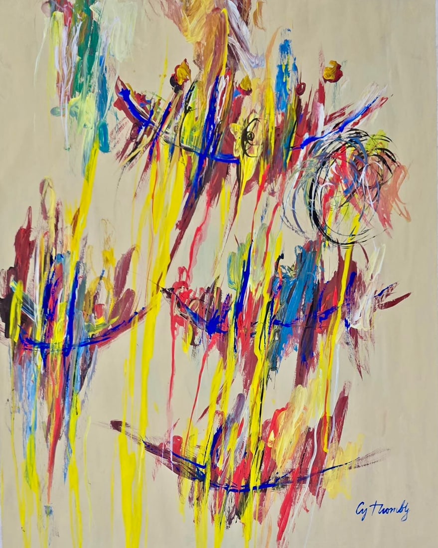 Cy Twombly American 1928-2011 Gouache on Paper painting in the style of Pollock , Rothko Era.: Title: Untitled Mediterranean Garden Technique: Gouache on paper Measures: 16 x 13 inches Year: Circa 1965 Condition: Good. The work presents vivid coloration, energetic brushwork, and strong visual c