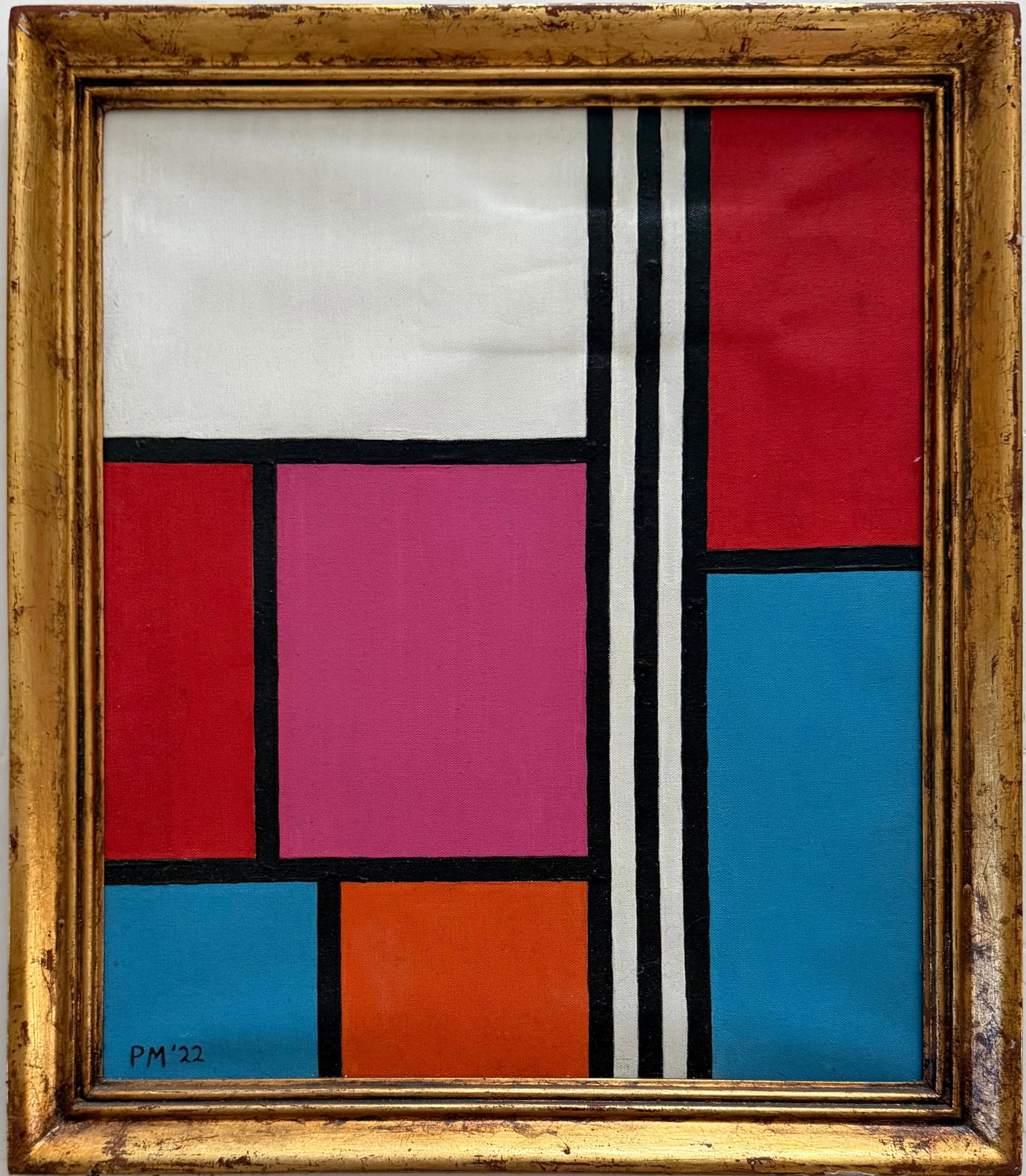 Piet Mondrian Dutch 1872- 1911 Oil on Paper Painting in the style of. Picasso , Monet , Degas Era.: Title: Composition No. IX with Blue, Pink, and Red Technique: Oil on canvas Measures: 17 x 15 inches Year: 1922 Condition: Good. The painting presents bold coloration, clearly defined geometric divisi