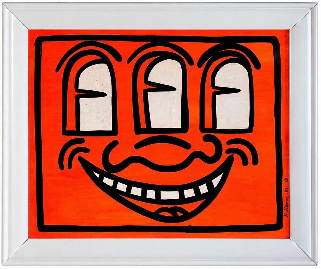 Keith Haring American 1958–1990 Acrylic on Canvas PaintingComposition in the Style of, Basquiat (1 of 6)