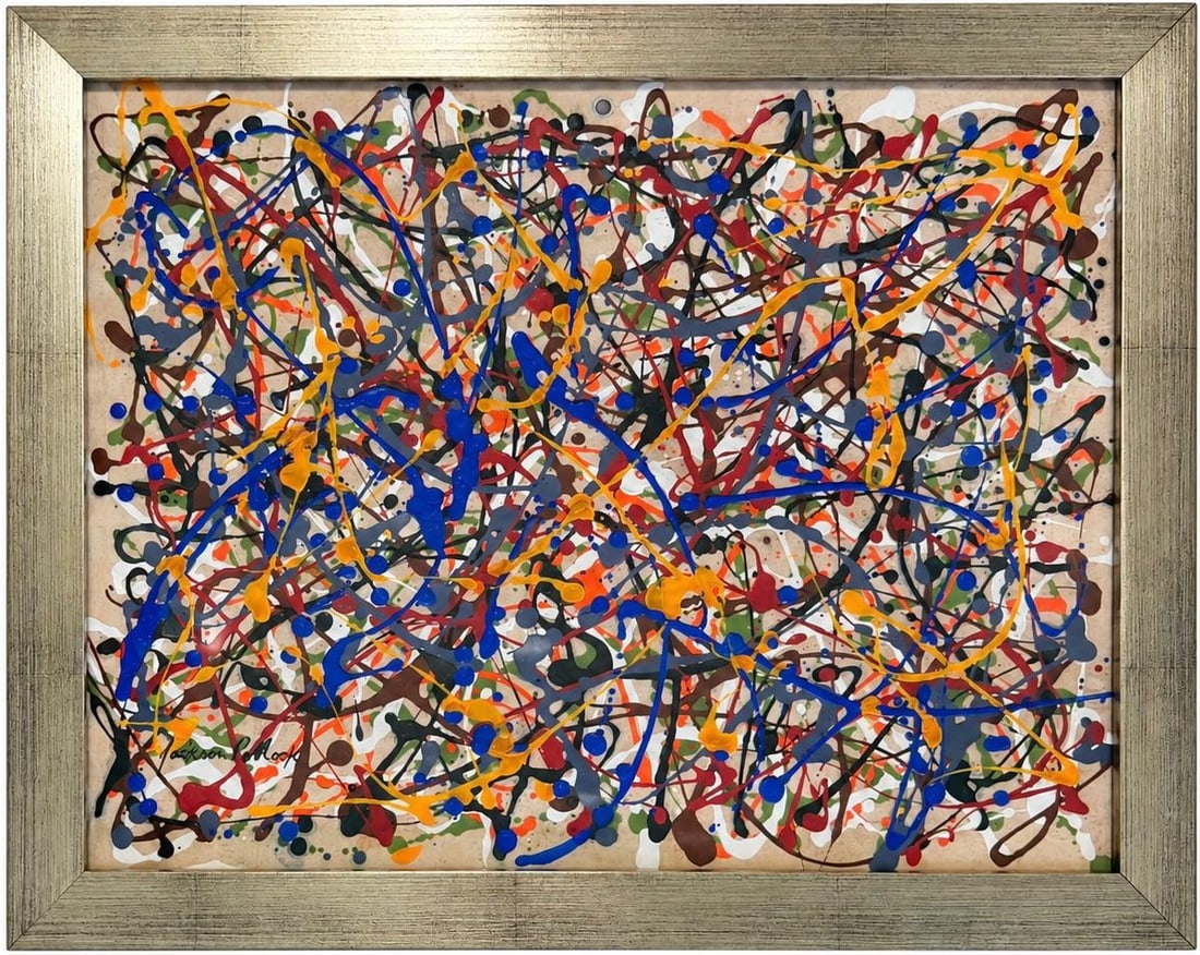 Jackson Pollock American Oil on paper Painting in The Style of,Rothko, Kline, & Pollock Era (1 of 7)
