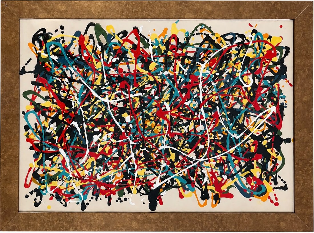 Jackson Pollock American Oil on paper Painting in The Style of,Rothko, Kline, & Pollock Era (1 of 6)