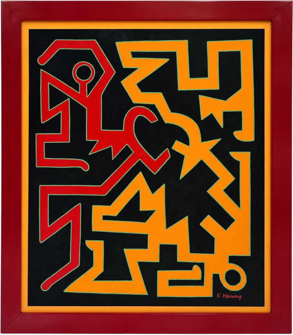 Keith Haring American 1958 - 1990 Acrylic/Canvas In The Style of. Warhol & Haring Pop Art Period. (1 of 6)