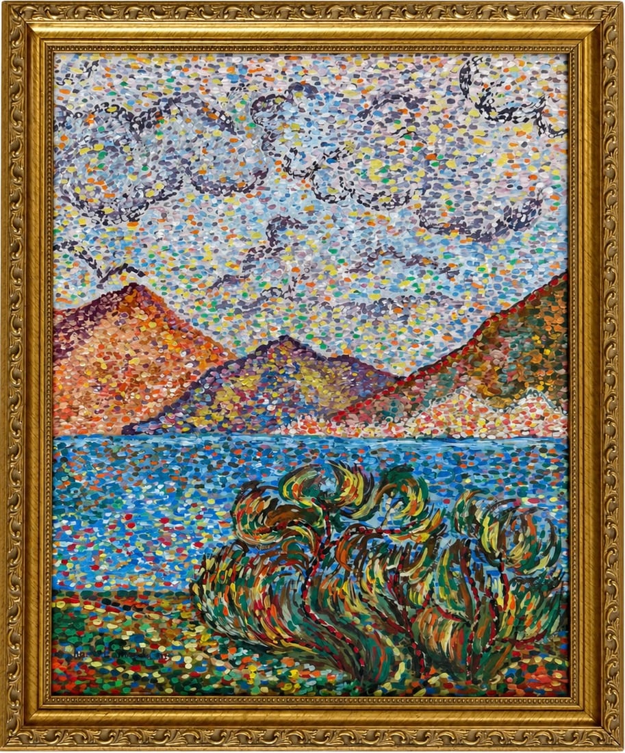 Henri Edmond Cross French 1856-1910 watercolor on paper in the style of Matisse , Monet Era .: Title: Mediterranean Coast with Windswept Trees Technique: Watercolor on paper Measures: 16 x 13 inches (40.6 x 33 cm) Year: Circa 1905 Condition: Good. The watercolor retains strong, luminous colorat
