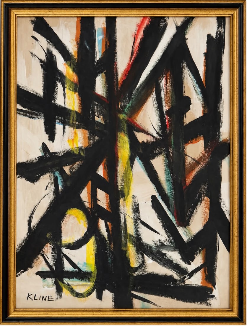 Franz Kline American 1910-1962 Oil on Paper painting in the style of Pollock , Picasso Era (1 of 6)