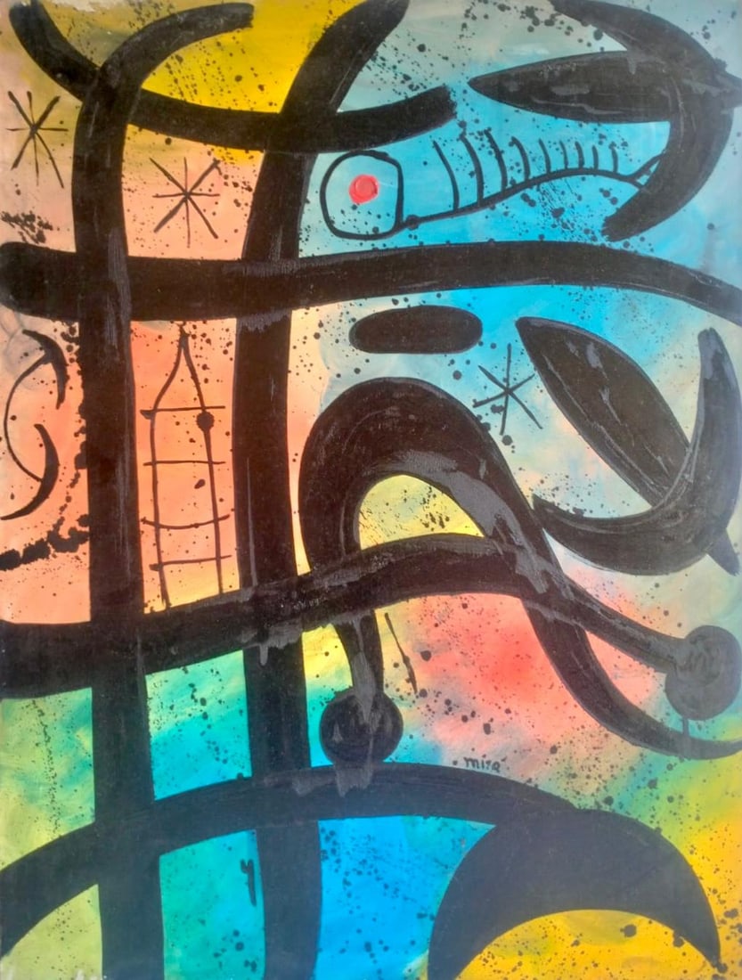 Joan Miro Spanish 1893 - 1983 Oil on Canvas: Title:CIEL E’TOILE Technique:Oil on canvas Measures:31 x 23 inches (78.7 x 58.4 cm) Year:1939 Condition:The work is in good overall condition. The canvas is stable and well-preserved, with light sur