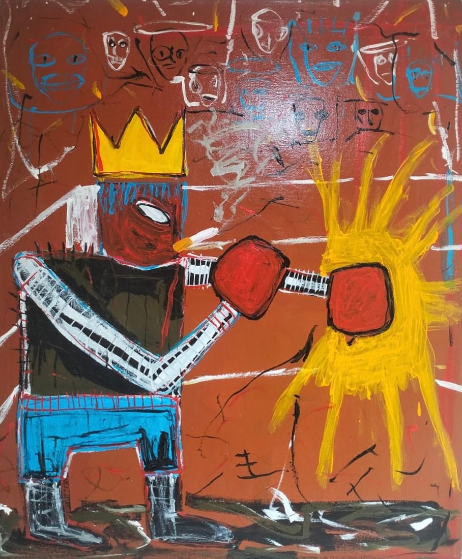 Jean Michel Basquiat 1960-1988 Mixed Media/Canvas In The Style of. Haring,Warhol,Basquiat Era. (1 of 5)