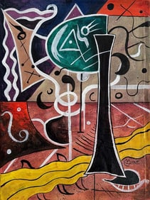Joan Miro Spanish 1893 - 1983 Oil on Canvas Painting in the Style of Dali, Picasso, Magritte,