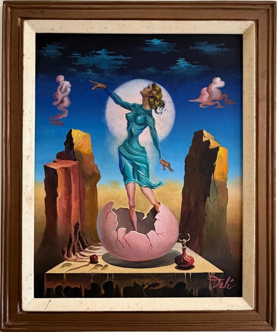 Salvador Dali Spanish 1904 - 1989 Oil on Canvas Painting in the Style of Magritte, Picasso Era (1 of 7)