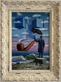 Rene Magritte Belgian 1898 - 1967 Oil on Canvas Painting in The Style of Dali, Picasso Era