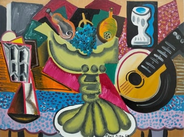 Emil Filla Czech 1882-1953 Oil on Canvas Painting in the Style of Braque, Josef ?apek, Picasso Era