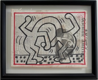 Keith Haring American 1958 - 1990 Acrylic on Canvas Painting In The Style of Warhol & Haring Pop Art