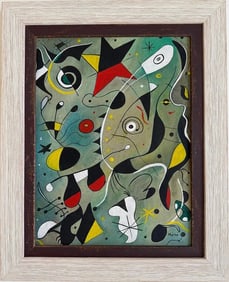 Joan Miro Spanish 1893 - 1983 Oil on Canvas in the Style of Dali, Picasso, Magritte, Chagall Era