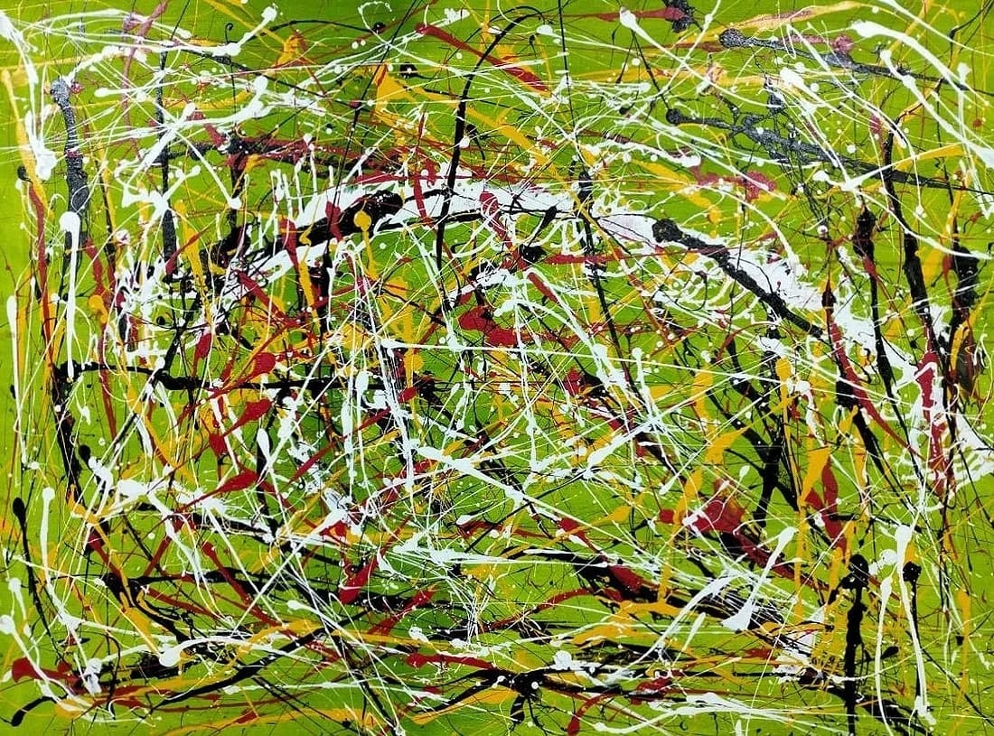 Jackson Pollock American 1912–1956 Oil and Enamel on Canvas Painting in the Style of de Kooning,: Title: Composition XII Technique: Oil and Enamel on Canvas Measures: 35.5 x 47.5 inches Year: 1950 Condition: Good — stable surface with minor tonal variations and slight texture irregularities cons