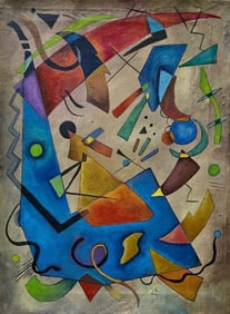 Wassily Kandinsk Russian 1866-1944 Oil on Canvas Painting in the Style of Mondrian, Malevich, Klee