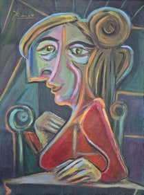 Pablo Picasso Spanish 1881-1973 Oil on Canvas Painting in the Style of Dali, Magritte, Chagall &