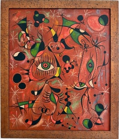 Joan Miró Spanish 1893–1983 Oil on Canvas Painting in the Style of Dali, Magritte, Chagall &