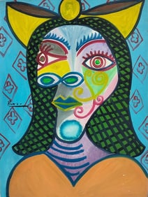 Pablo Picasso Spanish 1881-1973 Oil on Canvas Painting in the Style of Dali, Magritte, Chagall &