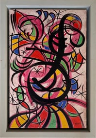 Joan Miro Spanish 1893 - 1983 Oil on Canvas Painting in the Style of Dali, Picasso, Magritte,