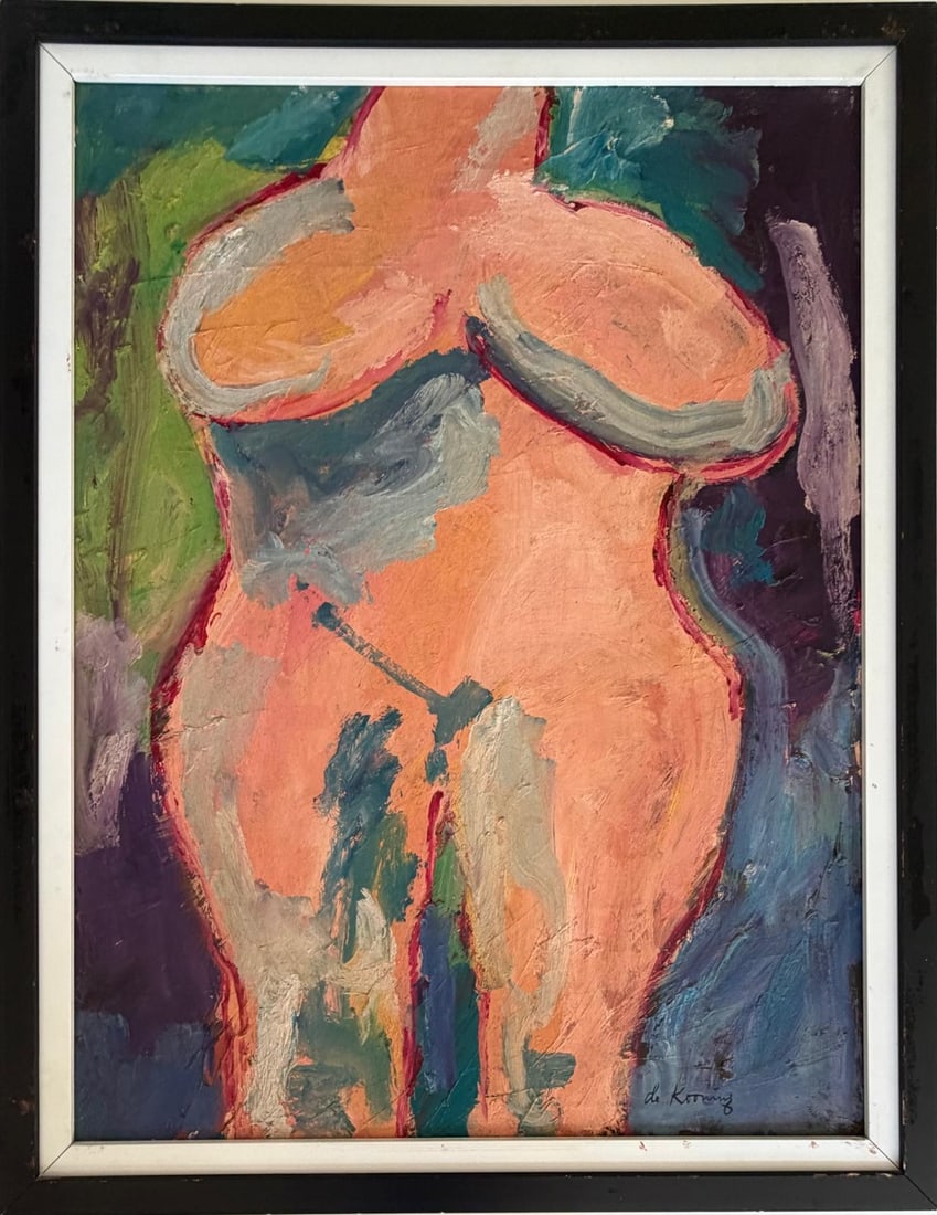 Willem de Kooning American 1904 - 1997 Oil on Canvas Painting in the Style of Pollock, Kline Era: Title: Woman as Landscape Technique: Oil on Canvas Measures: 31 x 22 inches Year: 1954 Condition: Good — stable, with minor surface wear and light craquelure consistent with ageProvenance: Provenanc