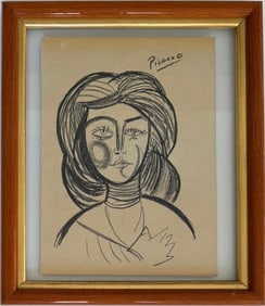 Pablo Picasso Spanish 1881-1973 Crayon on Paper Painting in the Style of Dali, Magritte, Chagall &