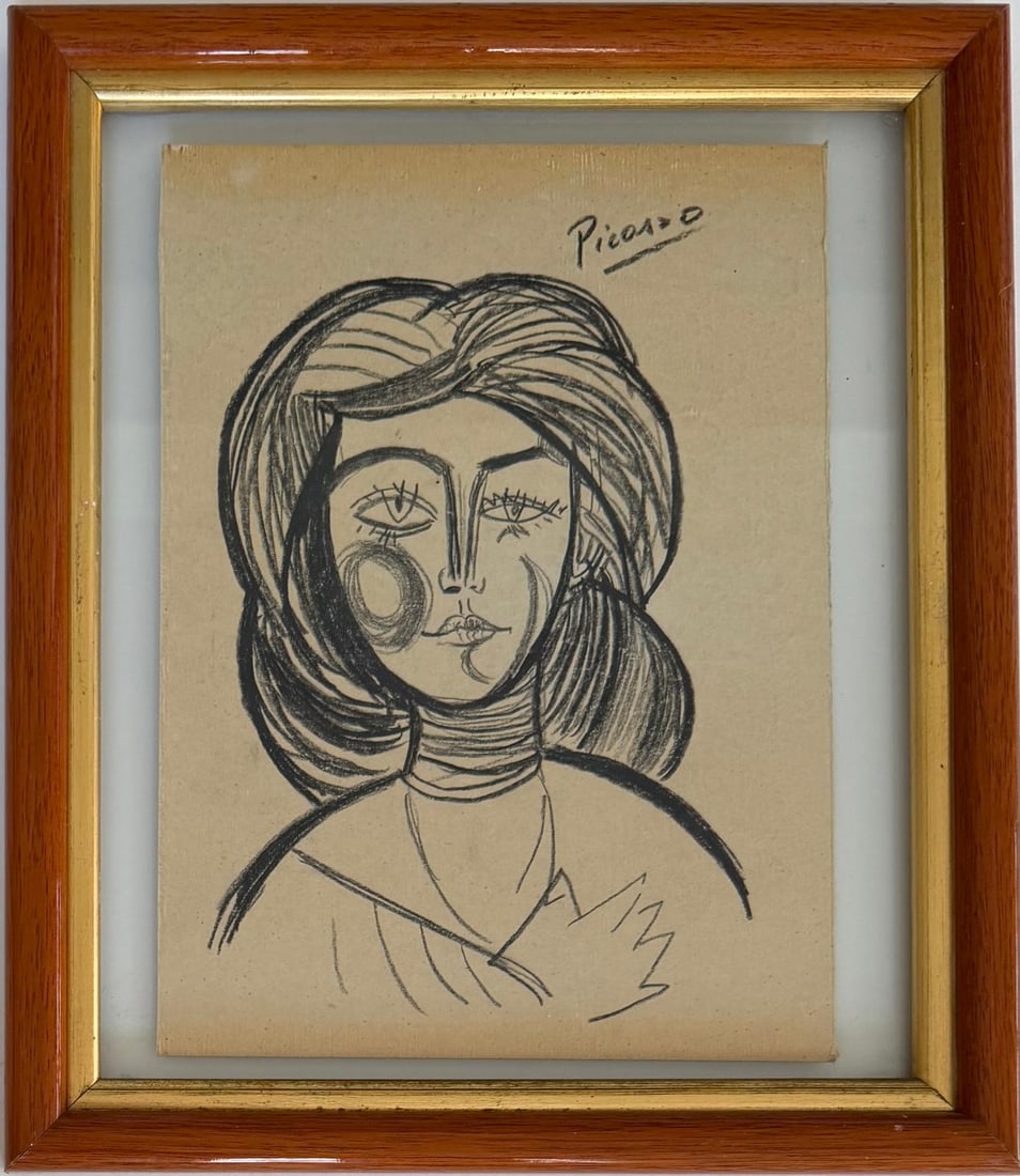 Pablo Picasso Spanish 1881-1973 Crayon on Paper Painting in the Style of Dali, Magritte, Chagall & (1 of 7)