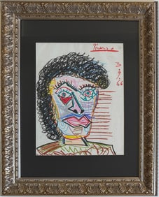 Pablo Picasso Spanish 1881-1973 Crayon on Paper Painting in the Style of Dali, Magritte, Chagall &