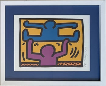 Keith Haring American 1958 - 1990 Silkscreen on Paper Painting In The Style of Warhol & Haring Pop