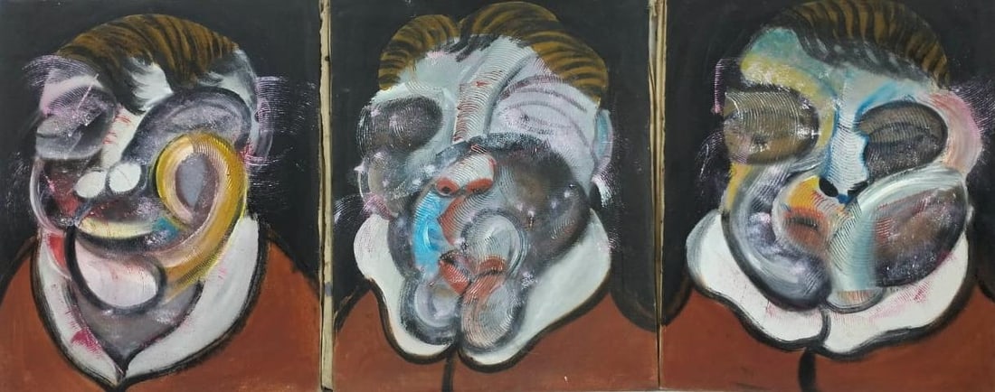 Francis Bacon Irish-British 1909-1992 Oil on Canvas Painting in the Style of Lucian Freud, Alberto: Title: Study for a Head, 1979 Technique: Oil on Canvas Measures: 19 x 15 inches each Year: 1979 Condition: Good — stable, with minor surface wear and light craquelure consistent with ageProvenance: